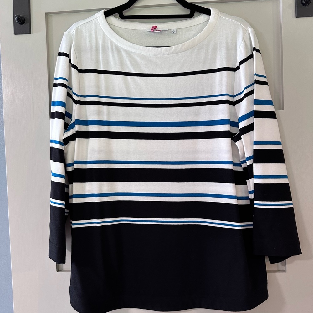 Chico's Black, White and Blue Stripped 3/4 Sleeve Top - Size 2